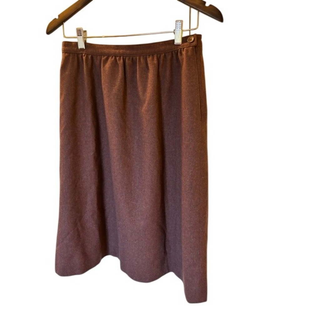 Vintage Pendleton Brown Wool Midi Skirt Pure Virgin Wool A-Line Side Pocket 28w